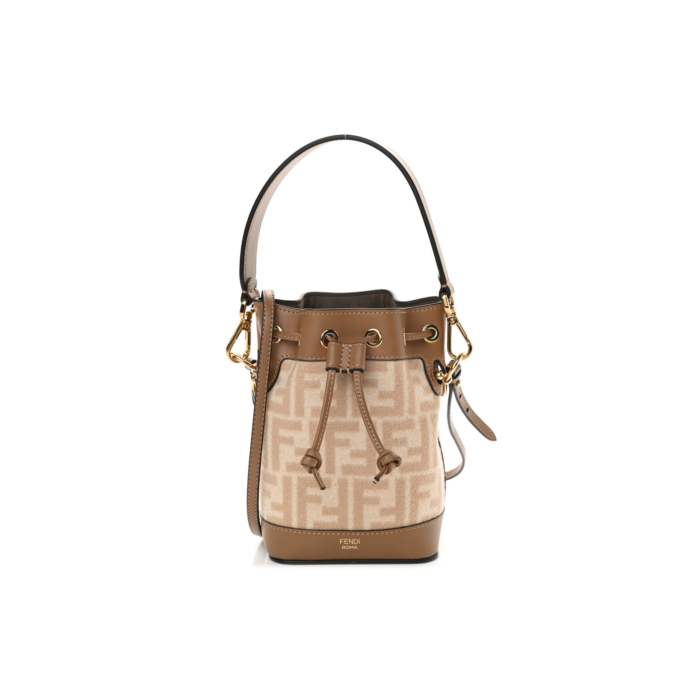 FENDI WOOL VITELLO KING FF 1974 MINI MON TRESOR BUCKET BAG 8BS010AHJFF1F24 (17*12*10cm)